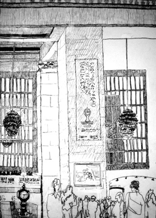 Grand Central Terminal;
Charcoal Pencil/Paper, 2013;
24 x 18 in. Grand Central Terminal;
Charcoal Pencil/Paper, 2013;
24 x 18 in.